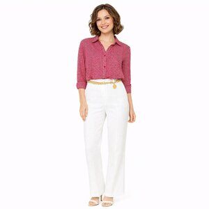 Chicos Size 2 Red & White Zigzag Button-Up Shirt Cotton Long Sleeve